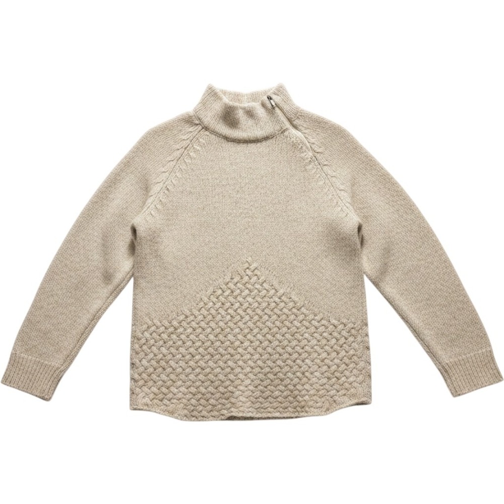 Royal Robbins Womens Large Oatmeal Wool Blend Basketweave Quarter Zip Sweater